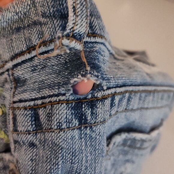 Vintage Department of Peace  Low Rise Y2K distressed beaded patchwork  size 3 - Picture 12 of 16